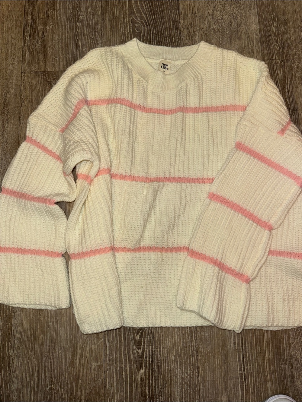 Sew In Love Cream Sweater with Pink Stripes